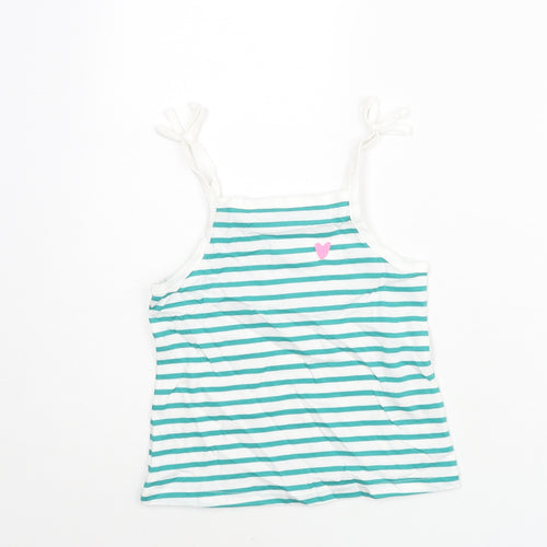 Marks and Spencer Girls Blue Striped Cotton Basic Tank Size 3-4 Years Square Neck Pullover - Embroidered Heart