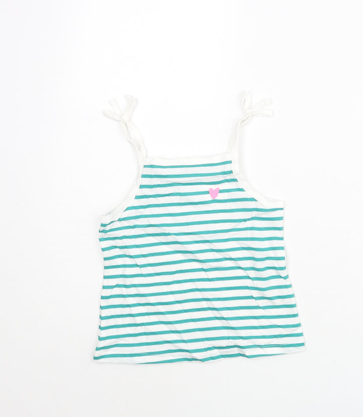 Marks and Spencer Girls Blue Striped Cotton Basic Tank Size 3-4 Years Square Neck Pullover - Embroidered Heart