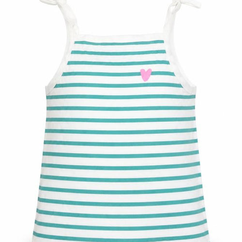 Marks and Spencer Girls Blue Striped Cotton Basic Tank Size 3-4 Years Square Neck Pullover - Embroidered Heart