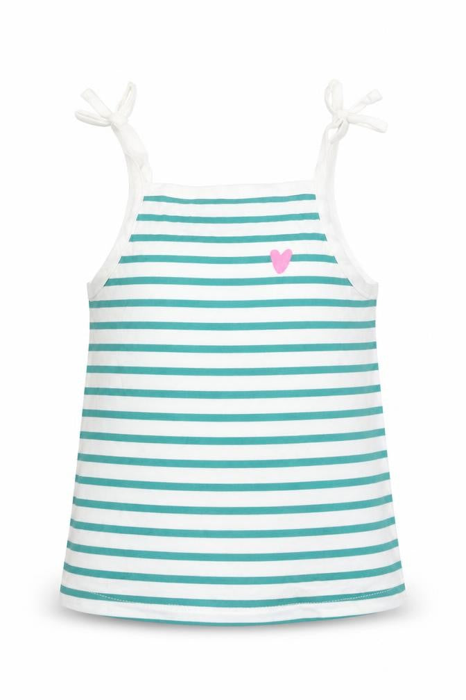 Marks and Spencer Girls Blue Striped Cotton Basic Tank Size 3-4 Years Square Neck Pullover - Embroidered Heart