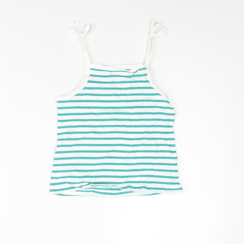 Marks and Spencer Girls Blue Striped Cotton Basic Tank Size 3-4 Years Square Neck Pullover - Embroidered Heart