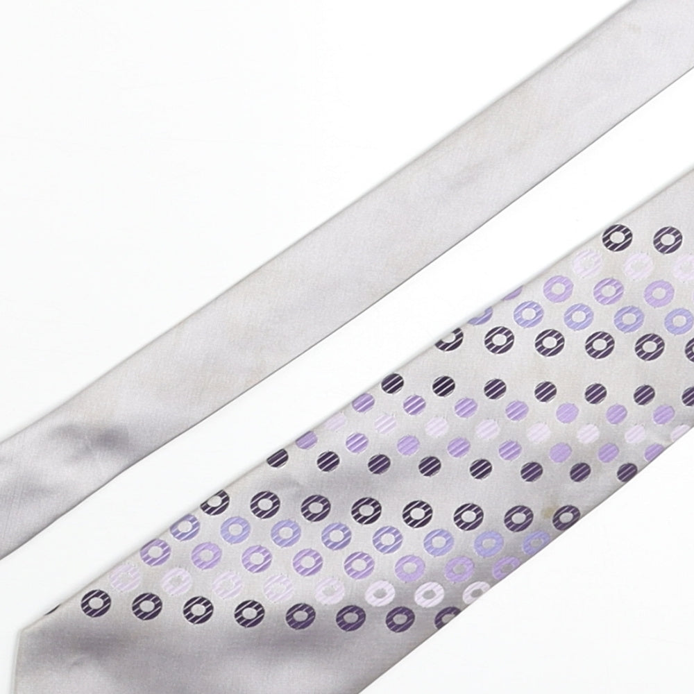 Lloyd Attree & Smith Mens Silver Polyester Pointed Tie One Size - Spotted Detail