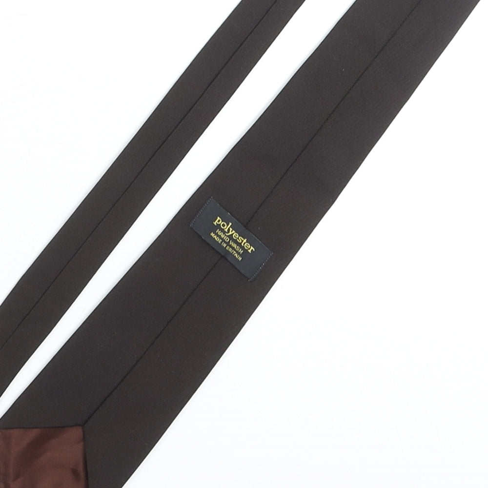 Vintage Bus Mens Brown Polyester Pointed Tie One Size - Embroidered Bus Detail