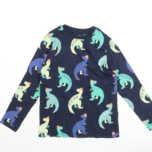 Marks and Spencer Boys Blue Geometric Cotton Basic T-Shirt Size 6-7 Years Crew Neck Pullover - Dinosaur Print