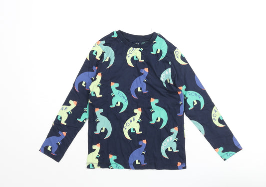 Marks and Spencer Boys Blue Geometric Cotton Basic T-Shirt Size 6-7 Years Crew Neck Pullover - Dinosaur Print