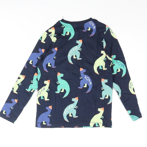 Marks and Spencer Boys Blue Geometric Cotton Basic T-Shirt Size 6-7 Years Crew Neck Pullover - Dinosaur Print