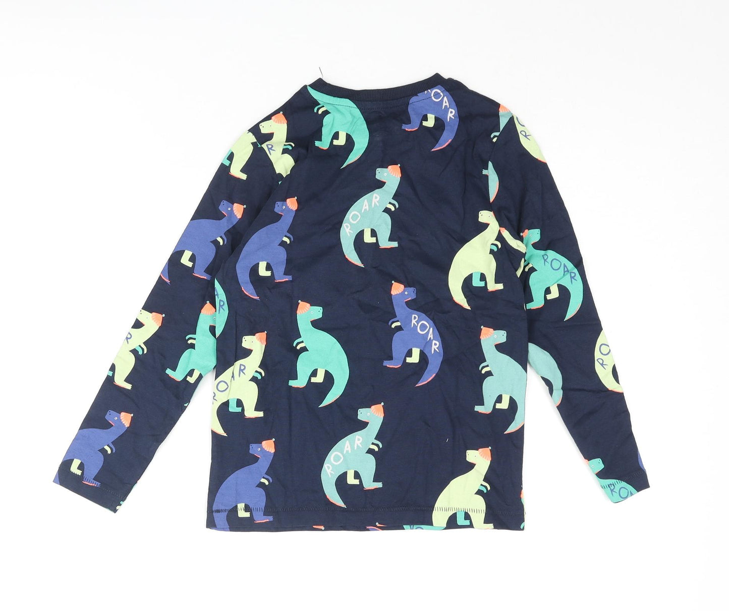 Marks and Spencer Boys Blue Geometric Cotton Basic T-Shirt Size 6-7 Years Crew Neck Pullover - Dinosaur Print