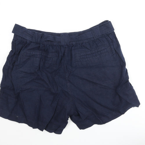 Marks and Spencer Womens Blue Linen Basic Shorts Size 18 L4 in Regular Zip - Belted