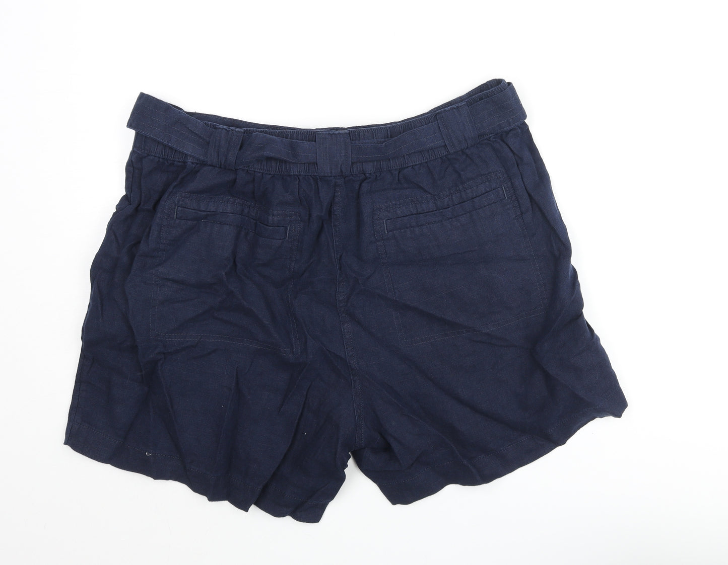 Marks and Spencer Womens Blue Linen Basic Shorts Size 18 L4 in Regular Zip - Belted