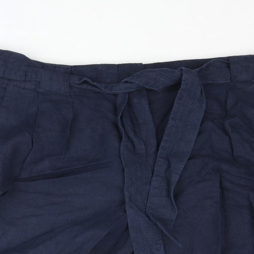 Marks and Spencer Womens Blue Linen Basic Shorts Size 18 L4 in Regular Zip - Belted