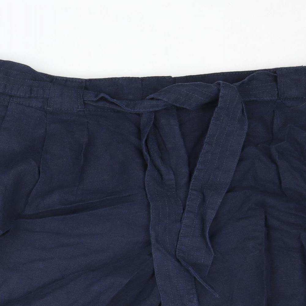 Marks and Spencer Womens Blue Linen Basic Shorts Size 18 L4 in Regular Zip - Belted