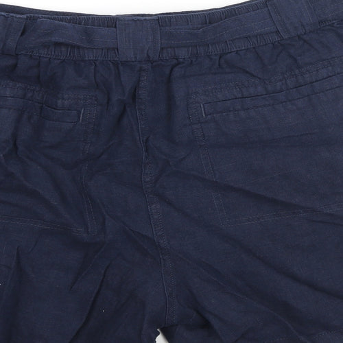 Marks and Spencer Womens Blue Linen Basic Shorts Size 18 L4 in Regular Zip - Belted