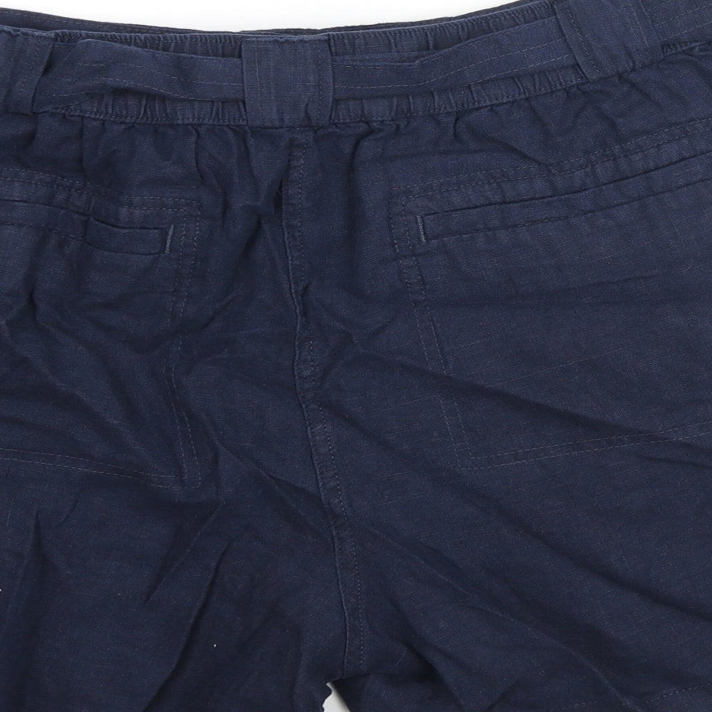 Marks and Spencer Womens Blue Linen Basic Shorts Size 18 L4 in Regular Zip - Belted