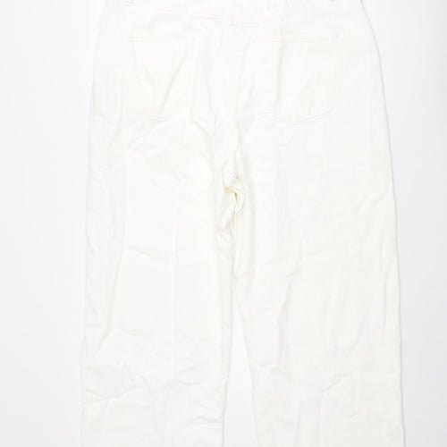 Marks and Spencer Womens White Cotton Wide-Leg Jeans Size 22 L25 in Regular Zip - Raw Hem