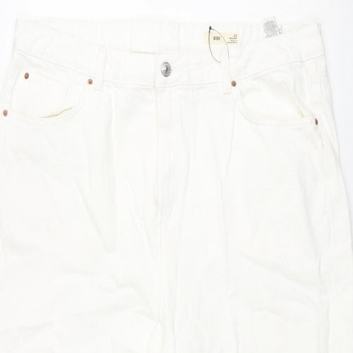 Marks and Spencer Womens White Cotton Wide-Leg Jeans Size 22 L25 in Regular Zip - Raw Hem