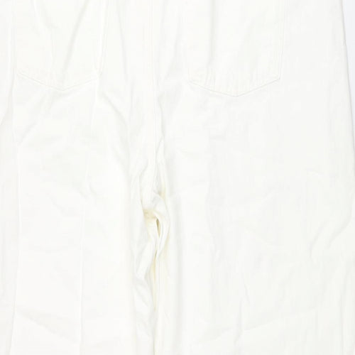 Marks and Spencer Womens White Cotton Wide-Leg Jeans Size 22 L25 in Regular Zip - Raw Hem