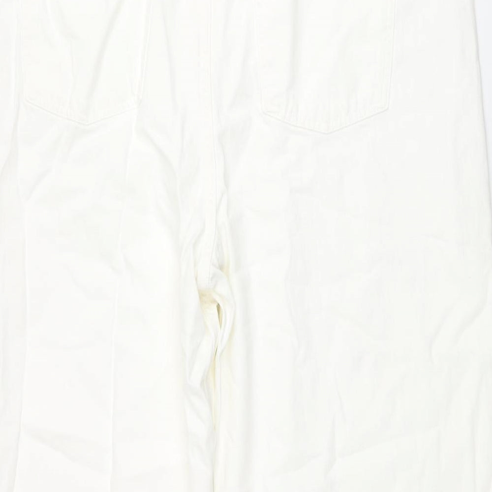Marks and Spencer Womens White Cotton Wide-Leg Jeans Size 22 L25 in Regular Zip - Raw Hem