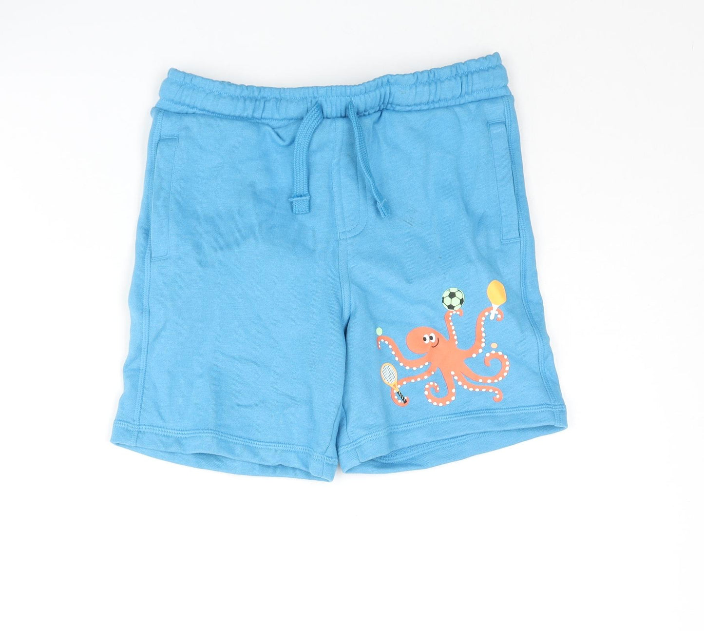 Marks and Spencer Boys Blue Cotton Sweat Shorts Size 7-8 Years Regular Drawstring - Octopus Print