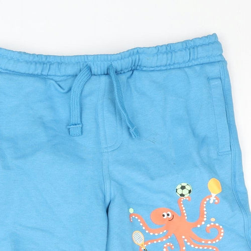 Marks and Spencer Boys Blue Cotton Sweat Shorts Size 7-8 Years Regular Drawstring - Octopus Print