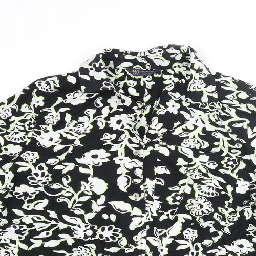 Marks and Spencer Womens Black Floral Viscose Basic Button-Up Size 14 Collared