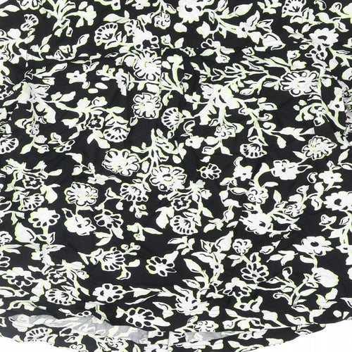 Marks and Spencer Womens Black Floral Viscose Basic Button-Up Size 14 Collared