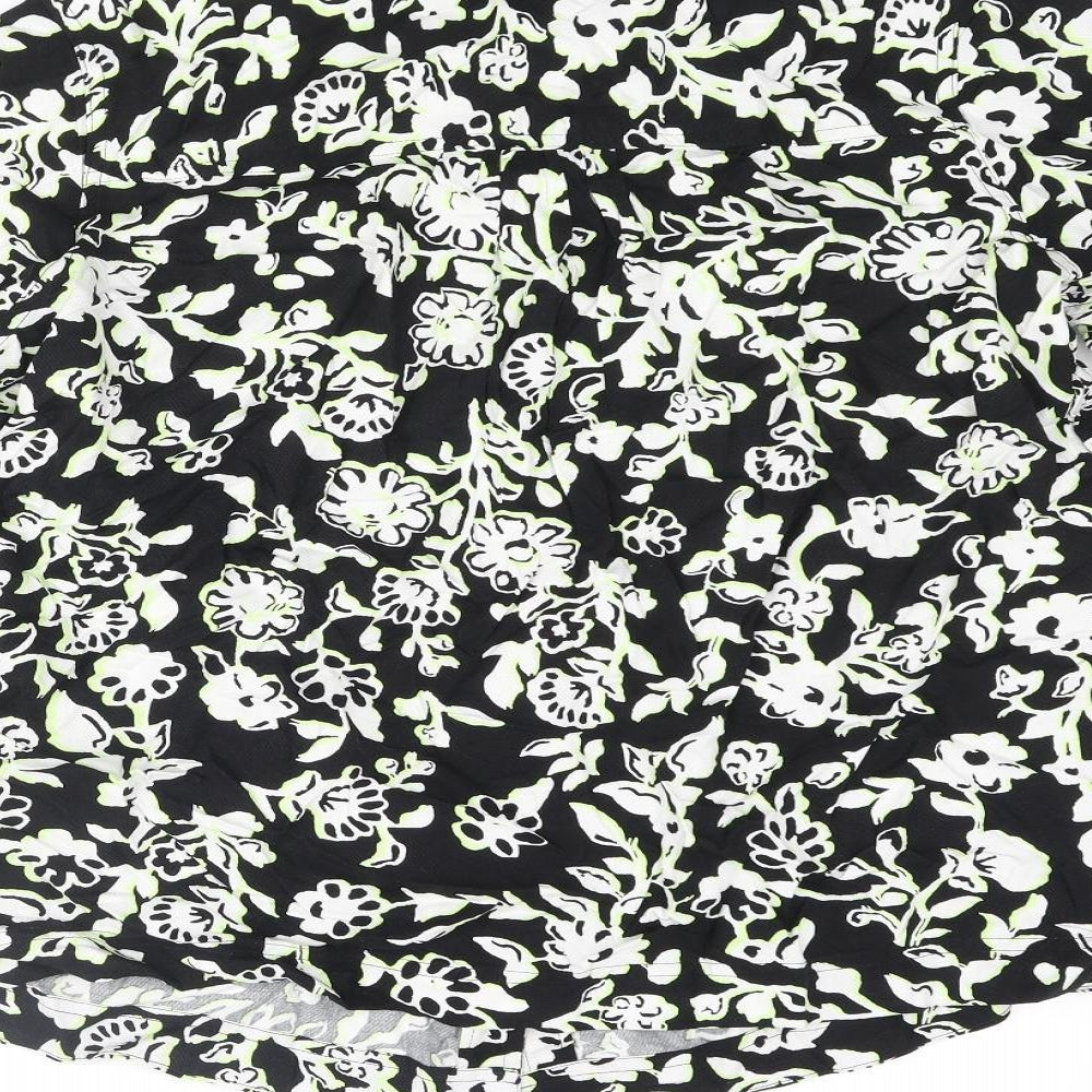 Marks and Spencer Womens Black Floral Viscose Basic Button-Up Size 14 Collared