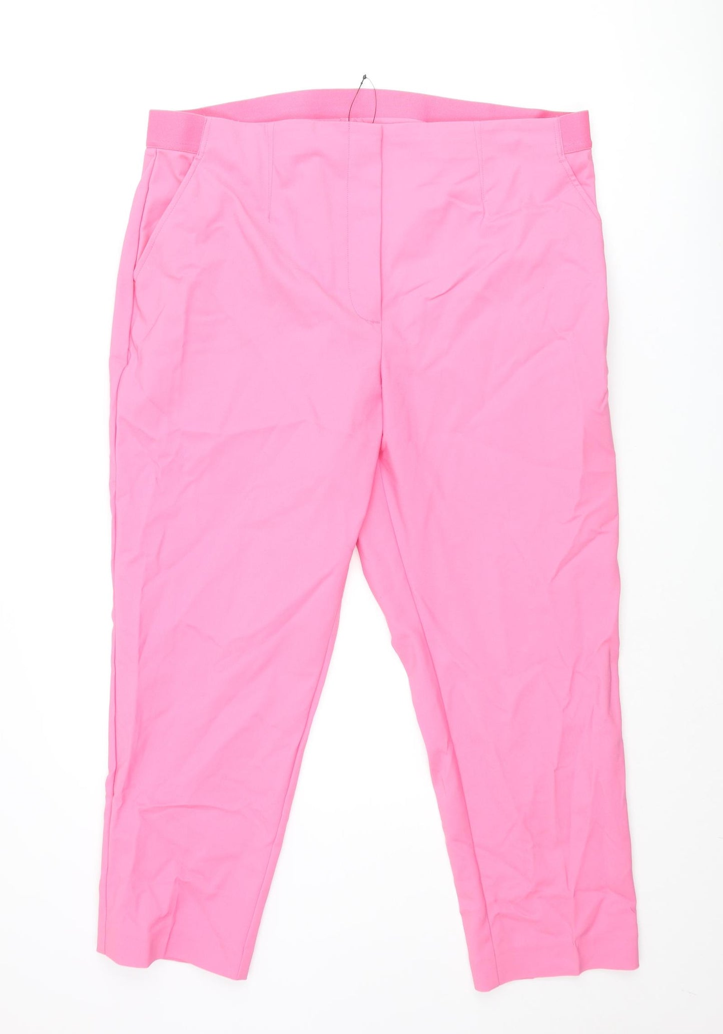 Marks and Spencer Womens Pink Cotton Trousers Size 20 L25 in Regular Zip - Elasticated Waist