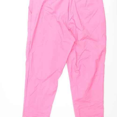 Marks and Spencer Womens Pink Cotton Trousers Size 20 L25 in Regular Zip - Elasticated Waist