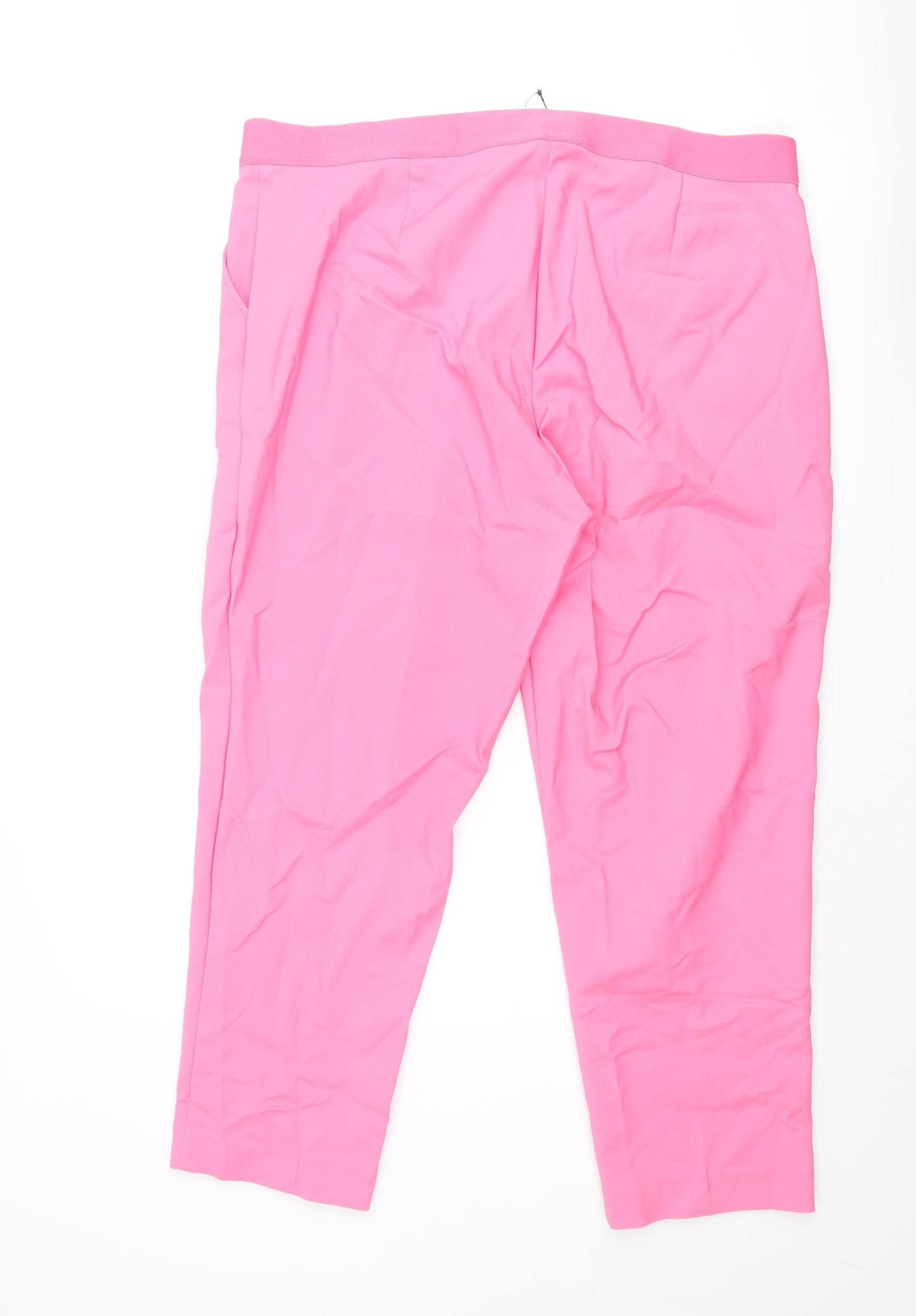 Marks and Spencer Womens Pink Cotton Trousers Size 20 L25 in Regular Zip - Elasticated Waist