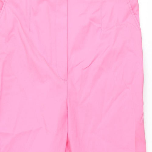 Marks and Spencer Womens Pink Cotton Trousers Size 20 L25 in Regular Zip - Elasticated Waist