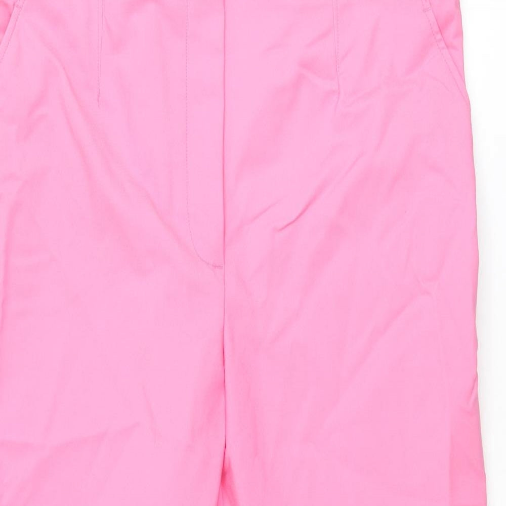 Marks and Spencer Womens Pink Cotton Trousers Size 20 L25 in Regular Zip - Elasticated Waist
