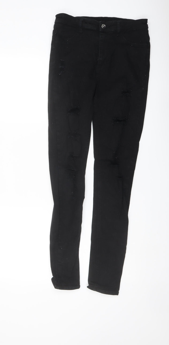 H&M Womens Black Cotton Skinny Jeans Size 8 L28 in Regular Button