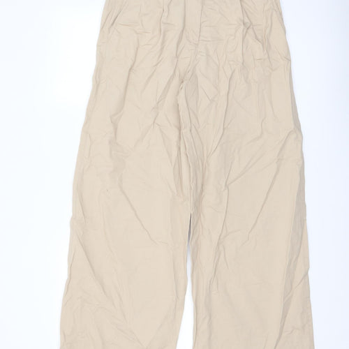 Marks and Spencer Womens Beige Cotton Trousers Size 8 L30 in Regular Button