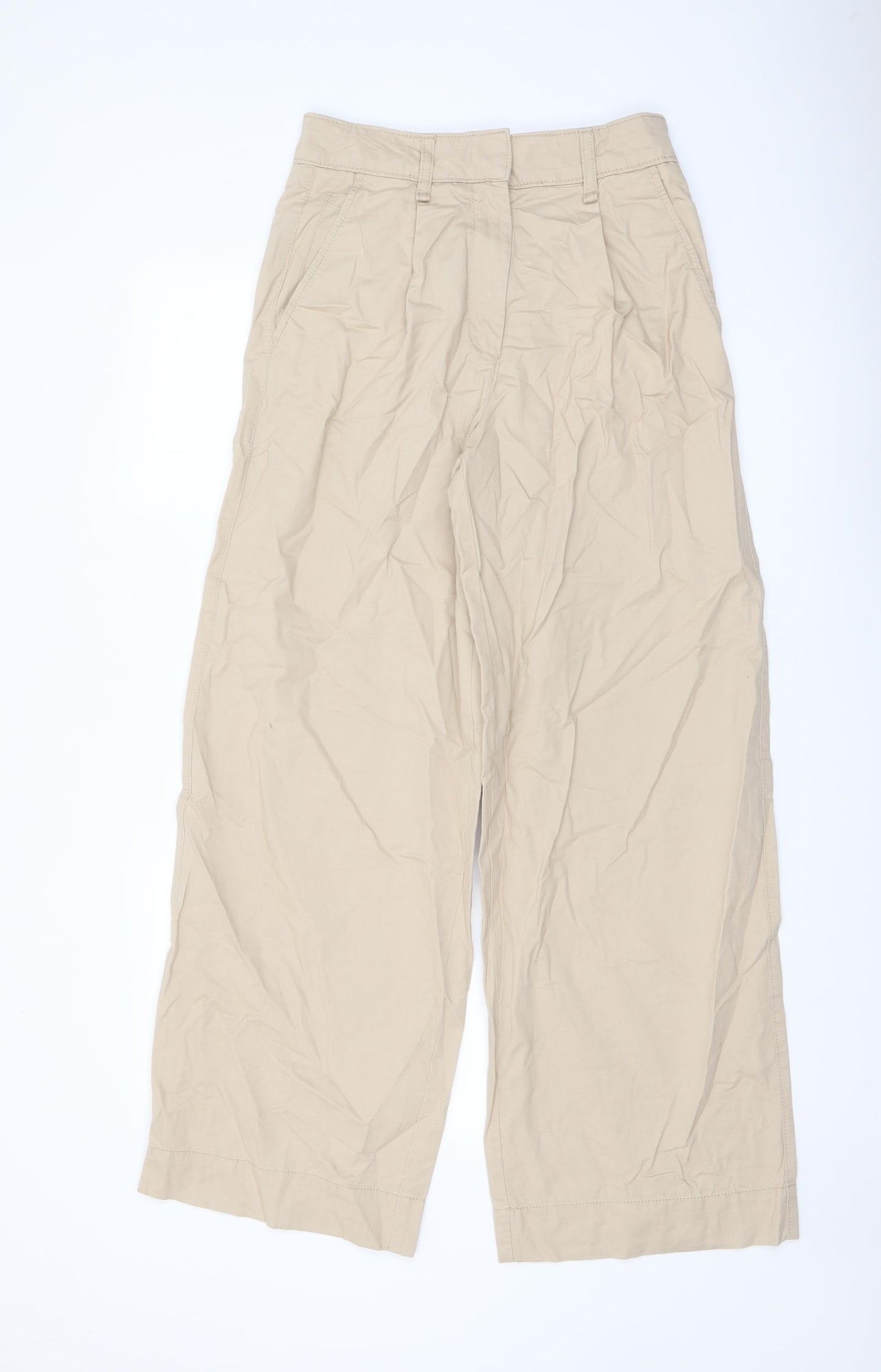 Marks and Spencer Womens Beige Cotton Trousers Size 8 L30 in Regular Button
