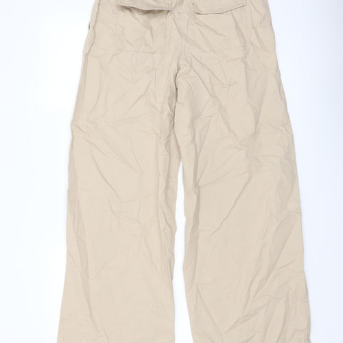 Marks and Spencer Womens Beige Cotton Trousers Size 8 L30 in Regular Button