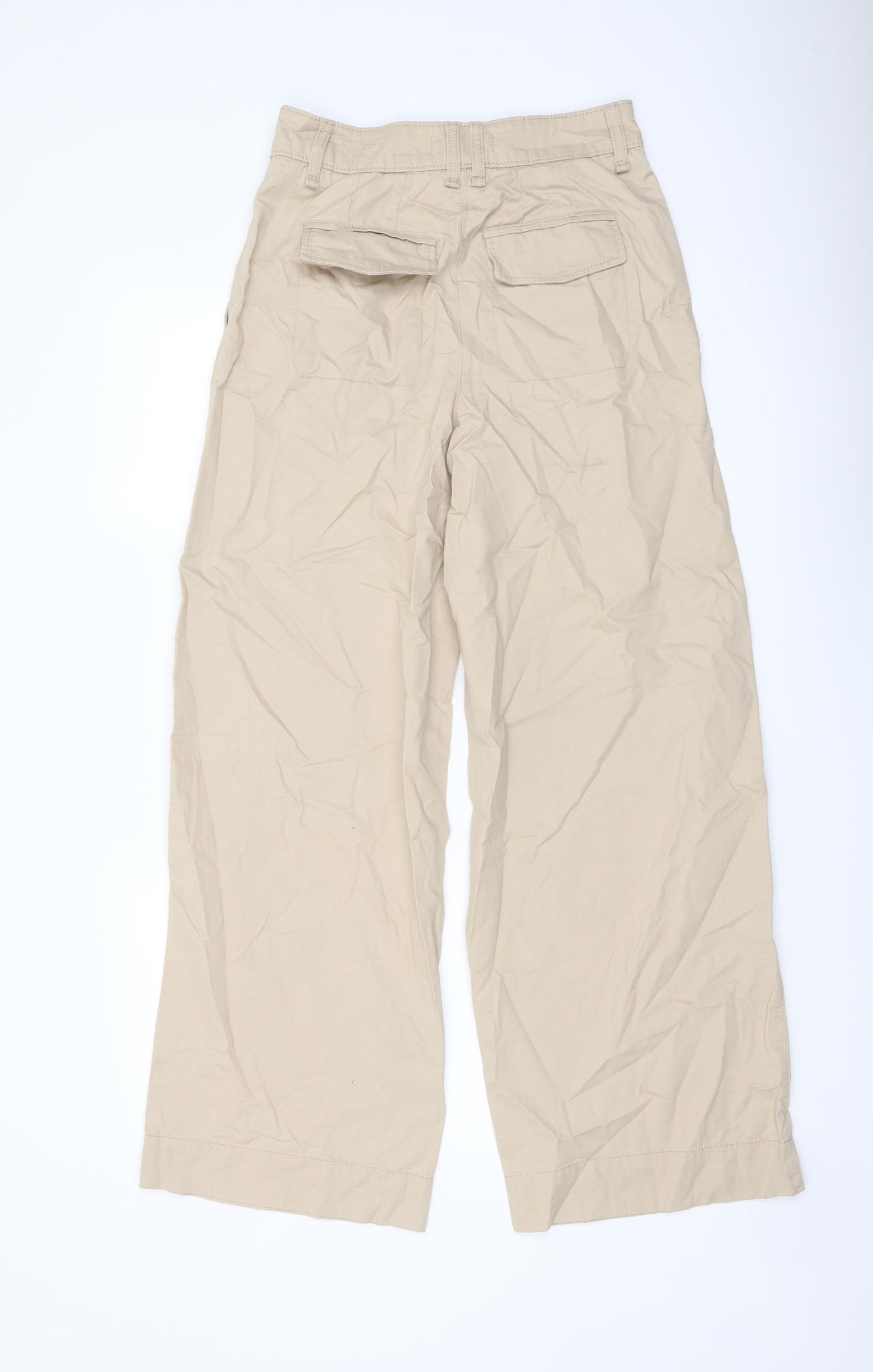 Marks and Spencer Womens Beige Cotton Trousers Size 8 L30 in Regular Button