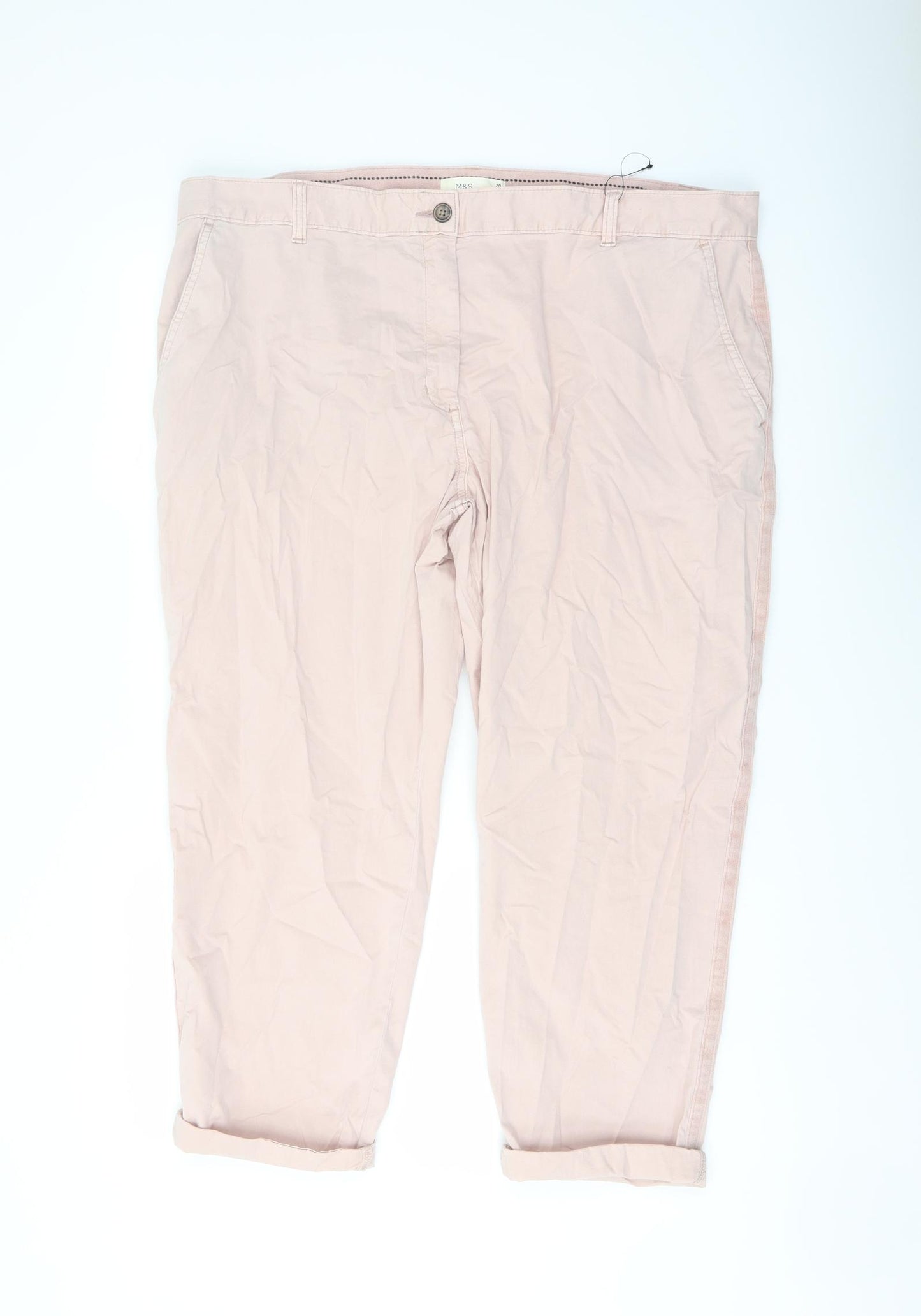 Marks and Spencer Womens Pink Cotton Chino Trousers Size 20 L24 in Regular Button