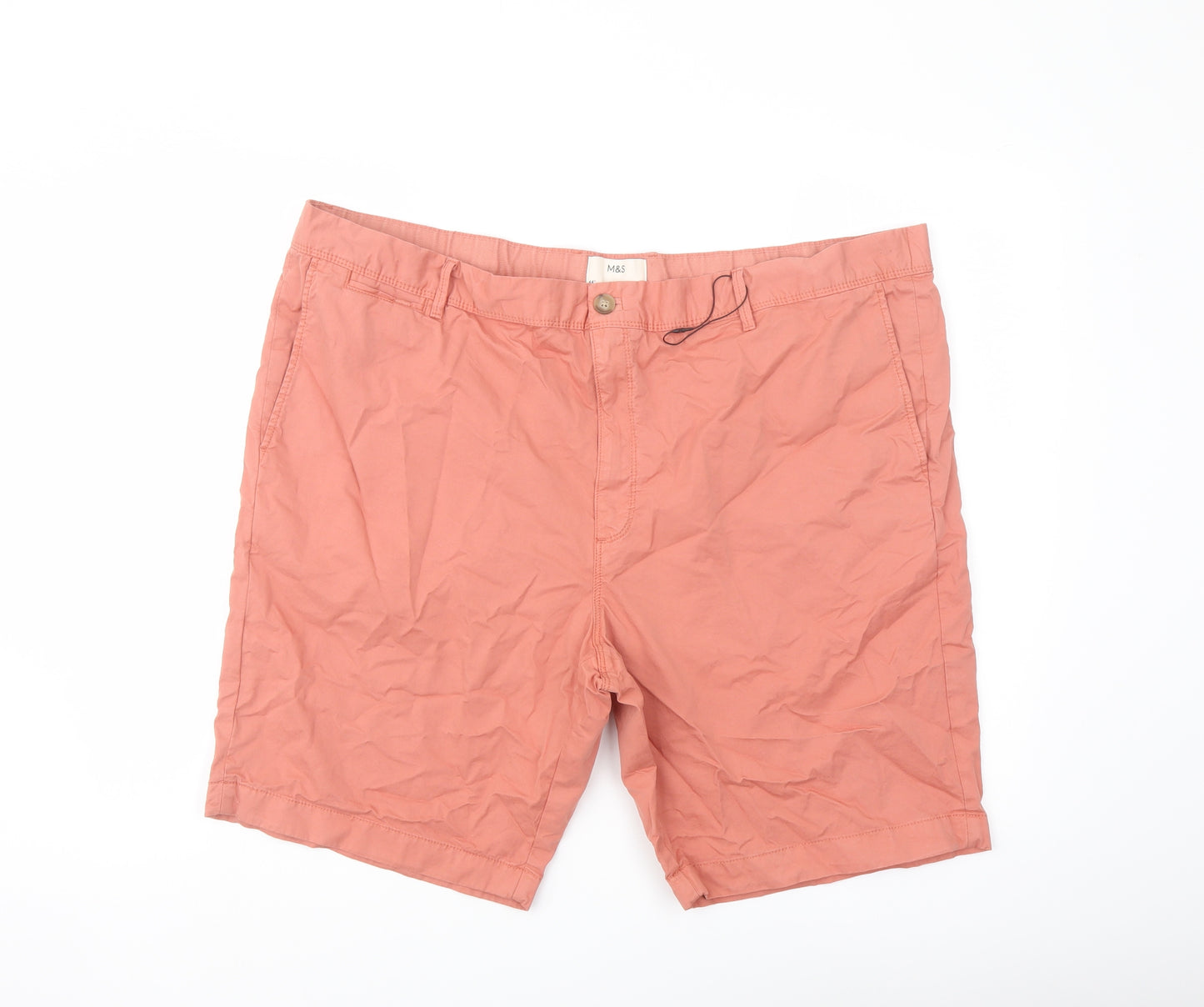Marks and Spencer Mens Orange Cotton Chino Shorts Size 44 in L9 in Regular Button
