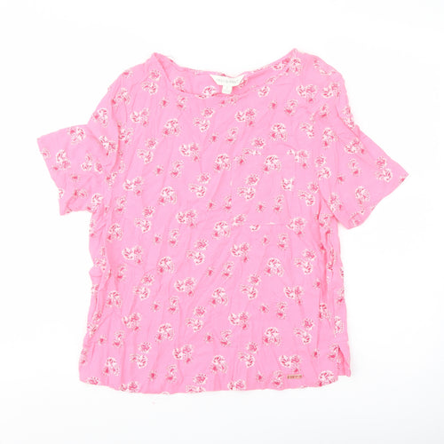 Marks and Spencer Womens Pink Floral Viscose Basic Blouse Size 6 Round Neck