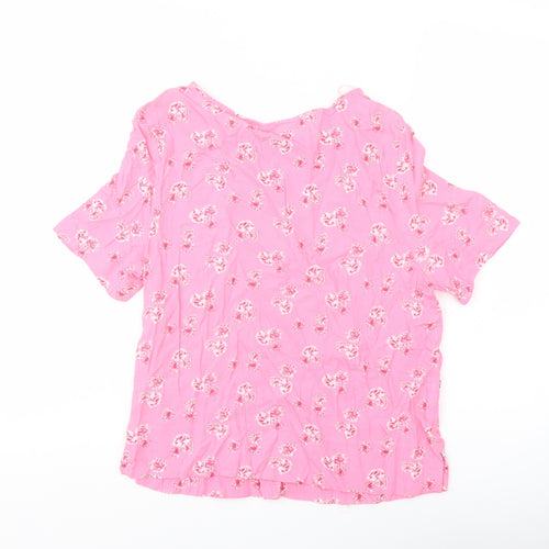Marks and Spencer Womens Pink Floral Viscose Basic Blouse Size 6 Round Neck