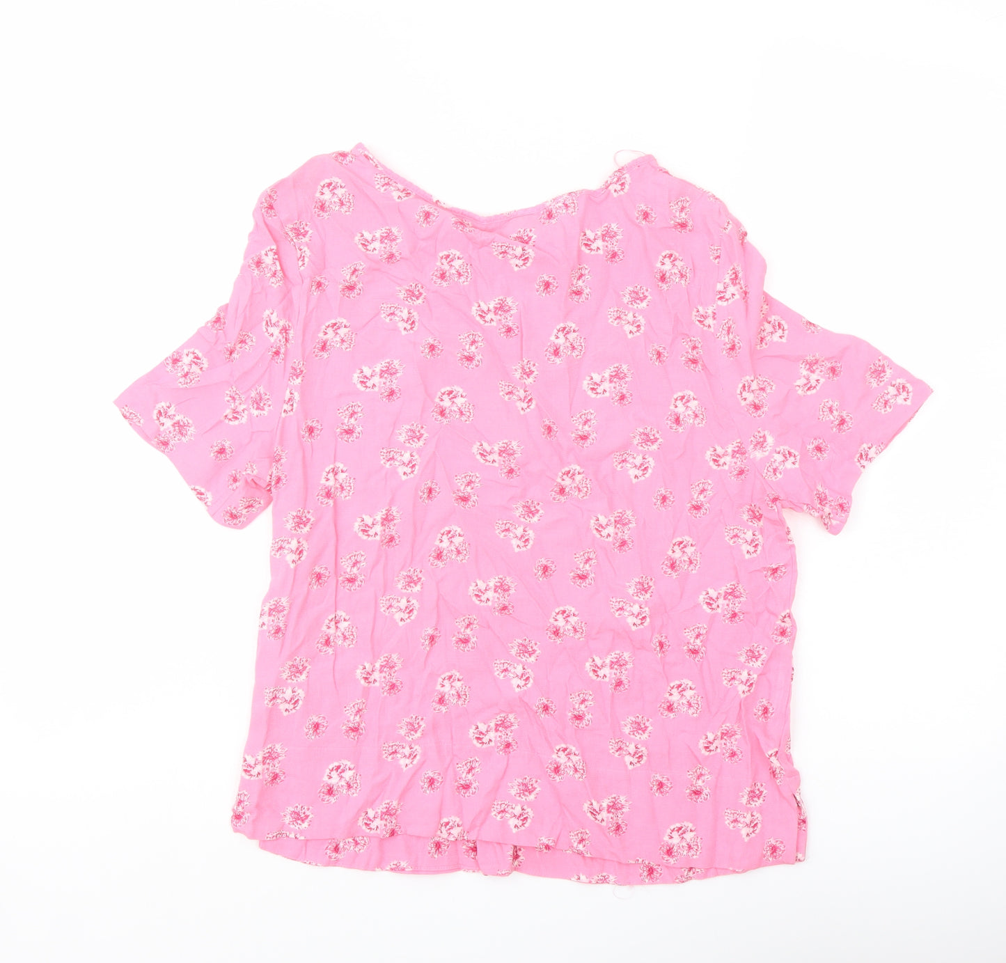 Marks and Spencer Womens Pink Floral Viscose Basic Blouse Size 6 Round Neck