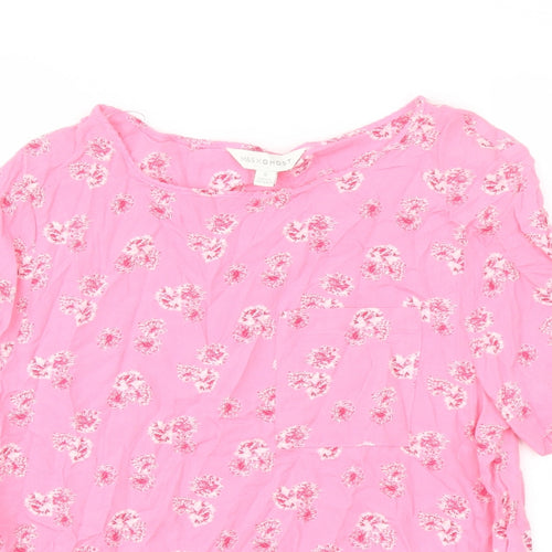 Marks and Spencer Womens Pink Floral Viscose Basic Blouse Size 6 Round Neck