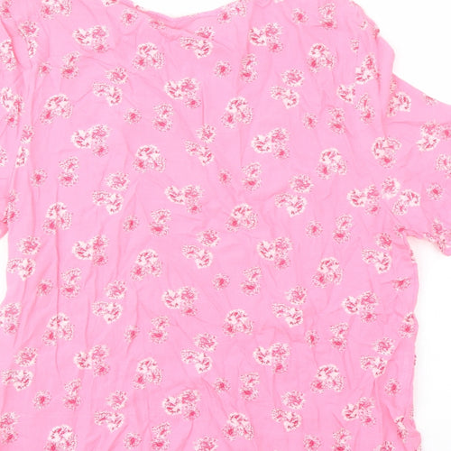 Marks and Spencer Womens Pink Floral Viscose Basic Blouse Size 6 Round Neck