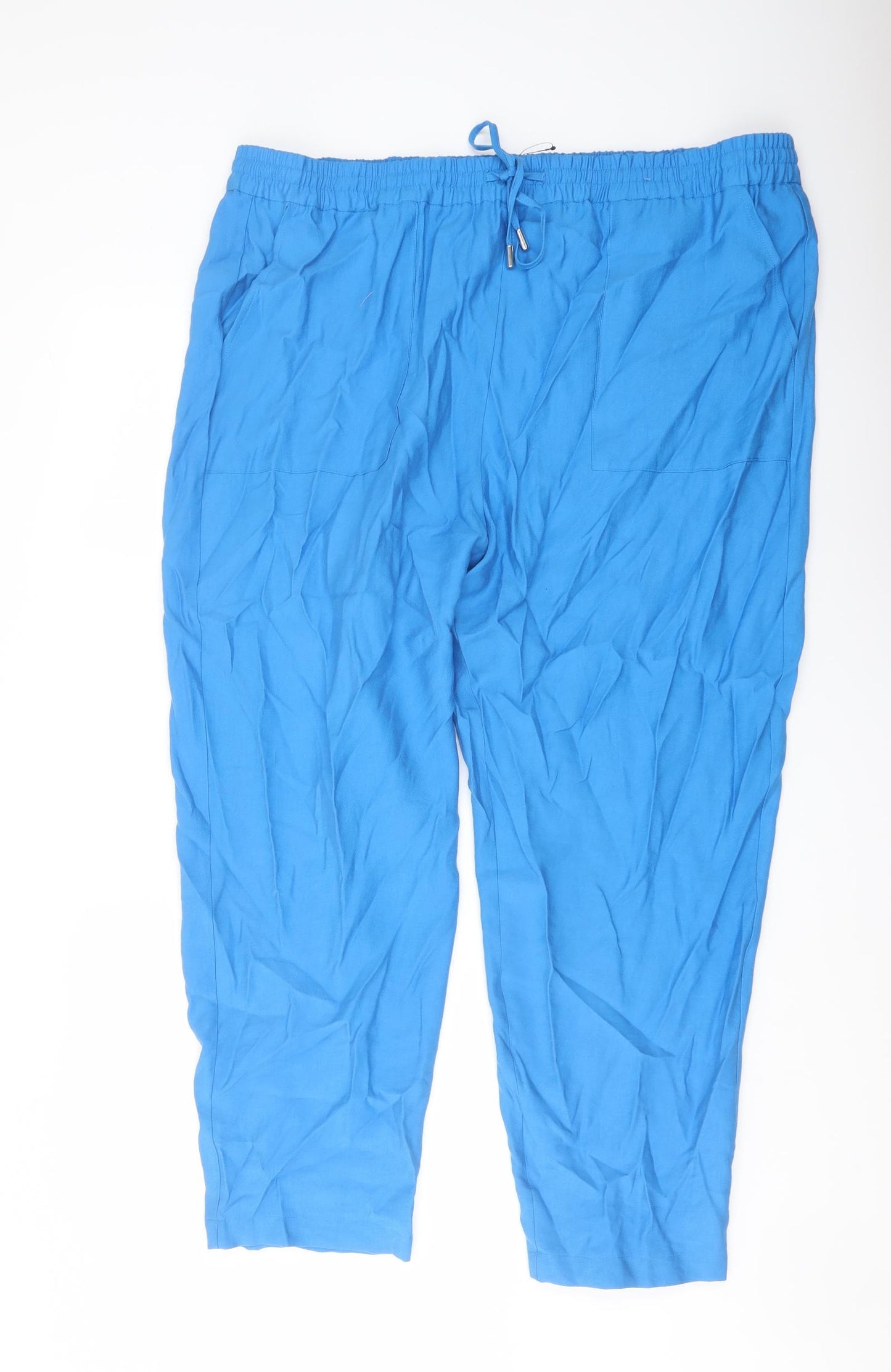 Marks and Spencer Womens Blue Lyocell Trousers Size 22 L27 in Regular Drawstring