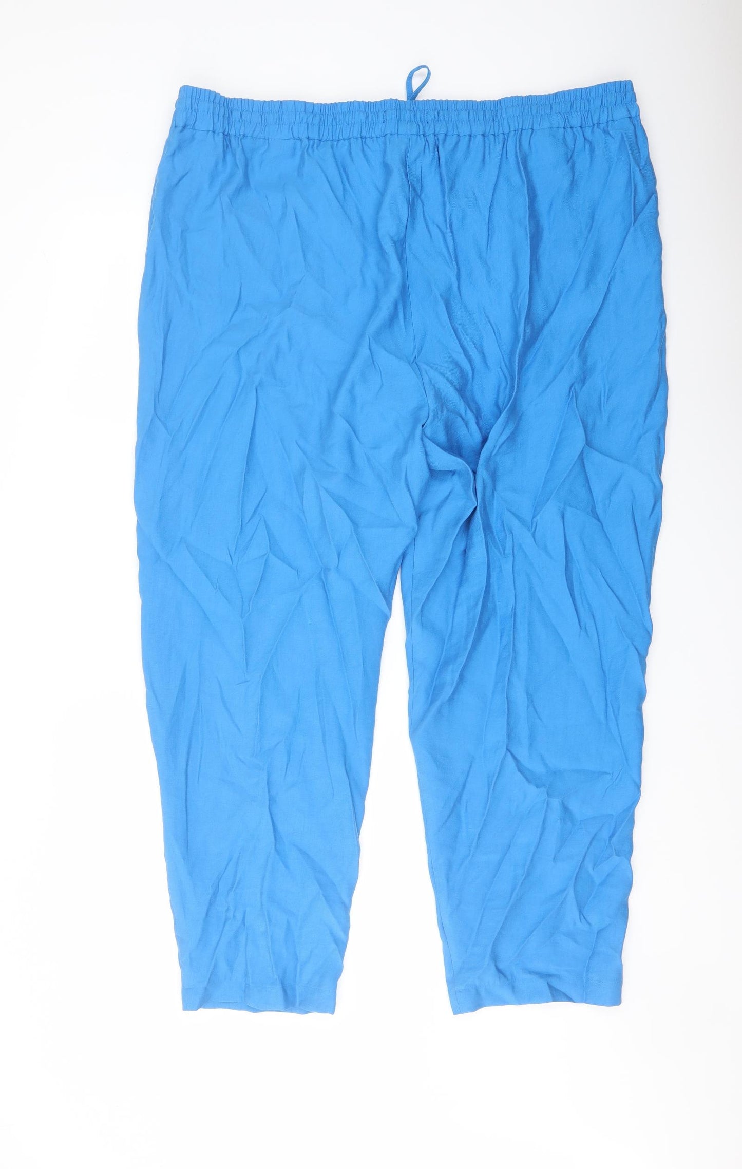 Marks and Spencer Womens Blue Lyocell Trousers Size 22 L27 in Regular Drawstring