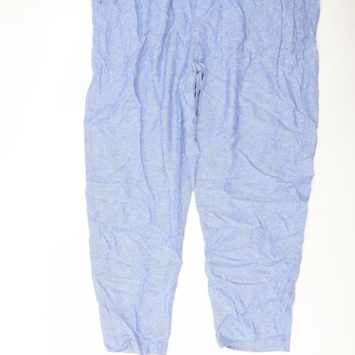 Marks and Spencer Womens Blue Linen Trousers Size 22 L27 in Regular Drawstring