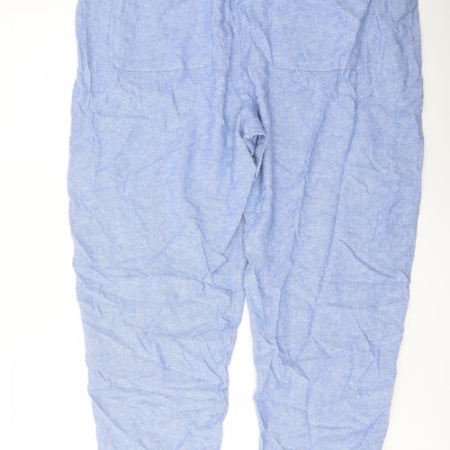 Marks and Spencer Womens Blue Linen Trousers Size 22 L27 in Regular Drawstring