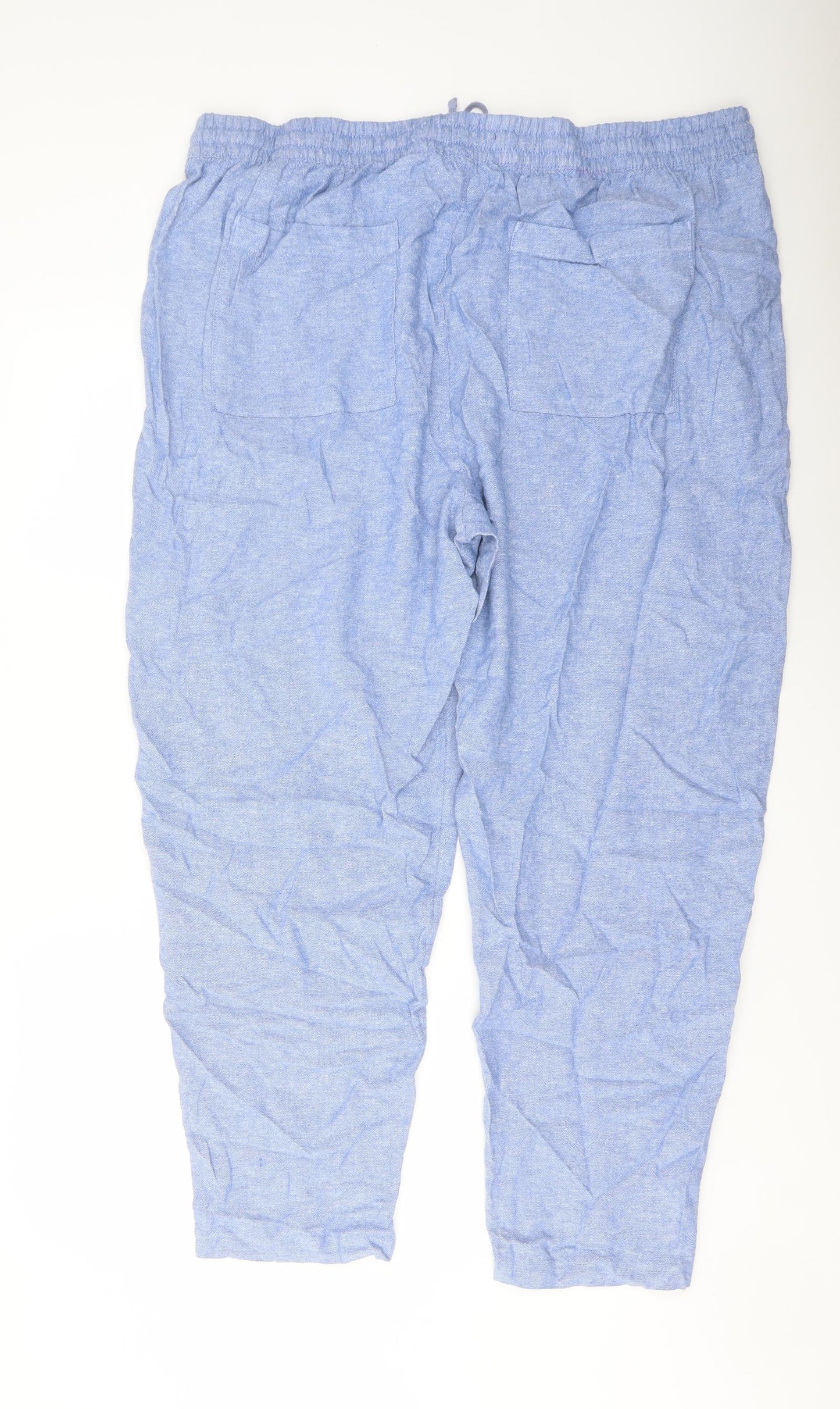 Marks and Spencer Womens Blue Linen Trousers Size 22 L27 in Regular Drawstring