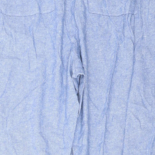 Marks and Spencer Womens Blue Linen Trousers Size 22 L27 in Regular Drawstring