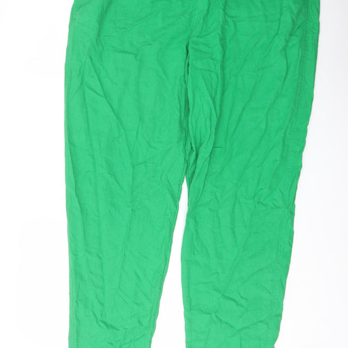Marks and Spencer Womens Green Linen Trousers Size 18 L30 in Regular Drawstring
